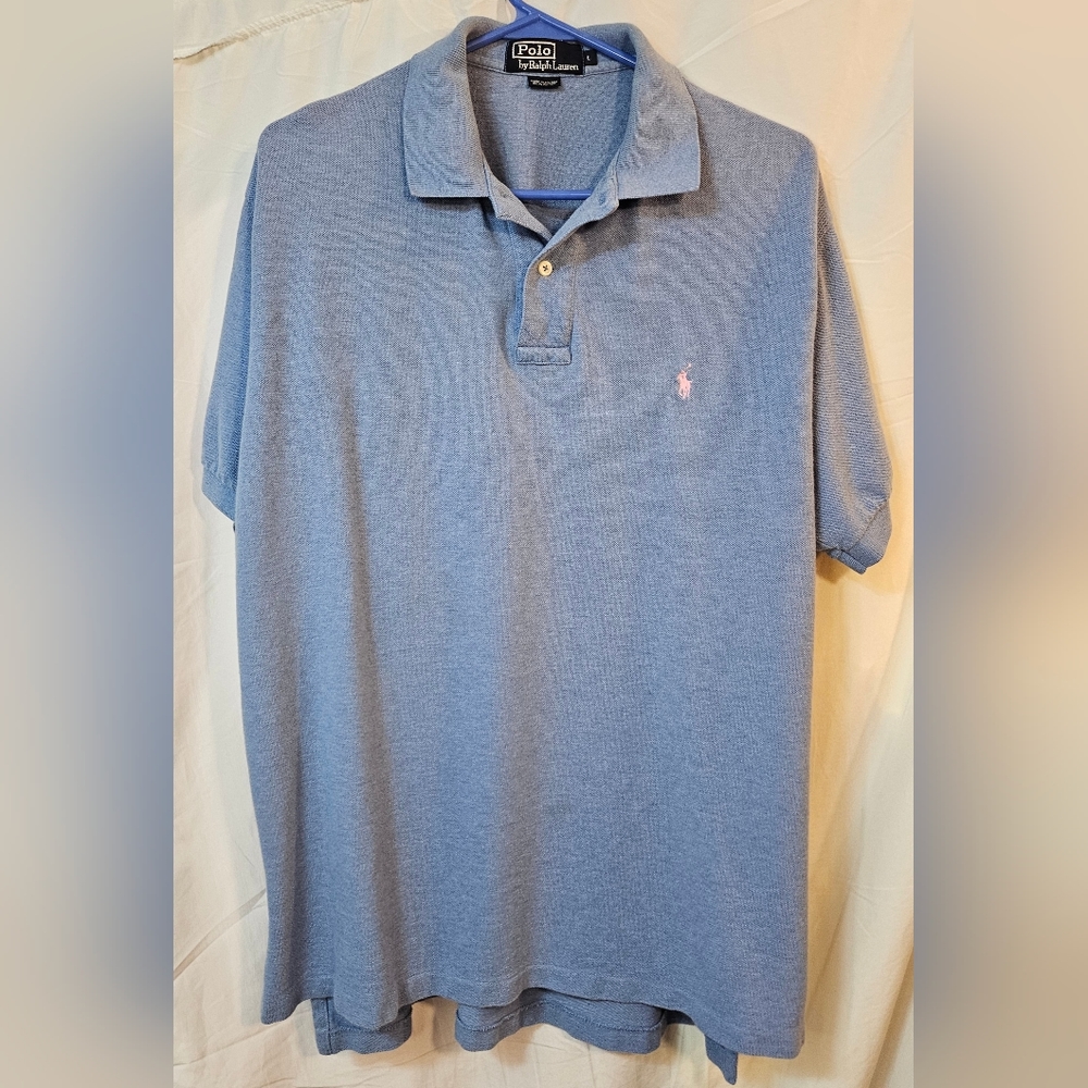 Polo Ralph Lauren shirt L light blue, pink pony Logo (gx)